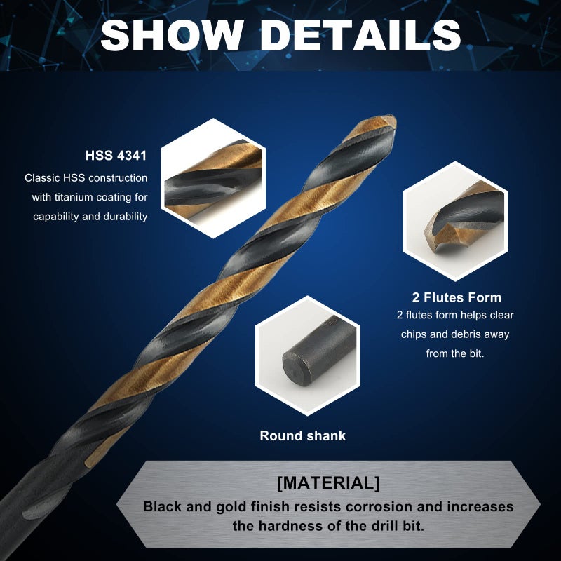 COMOWARE 60pcs Number Drill Bit Set, Wire Gauge #1 to #60, HSS M2 Drill Bit, 135Â° Split Point, Black and Gold Coated, Drill Bit Set for Metal/Plastic/Wood, with Index Case - Image 4